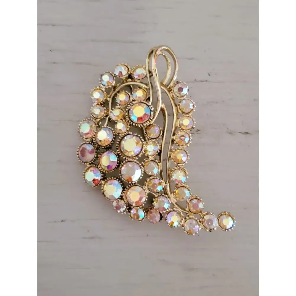 Large Aurora Borealis Rhinestone Brooch